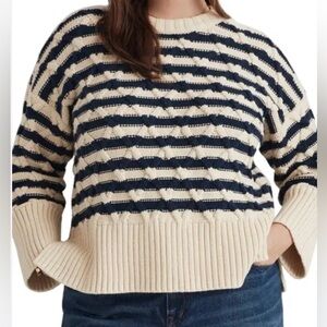Madewell Blue and Cream Crew Neck Sweater with Nautical Stripes